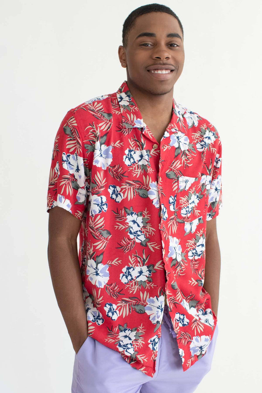Retro Red Hibiscus Hawaiian Shirt