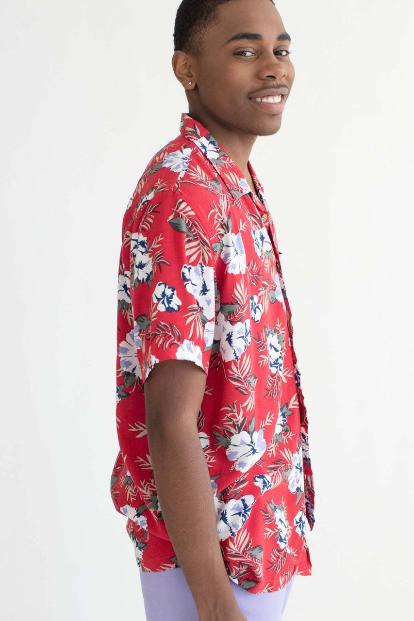 Retro Red Hibiscus Hawaiian Shirt