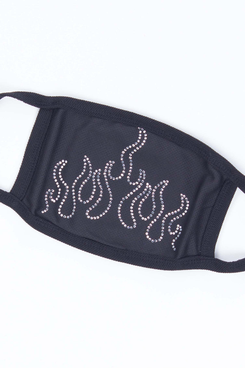 Rhinestone Flames Face Mask