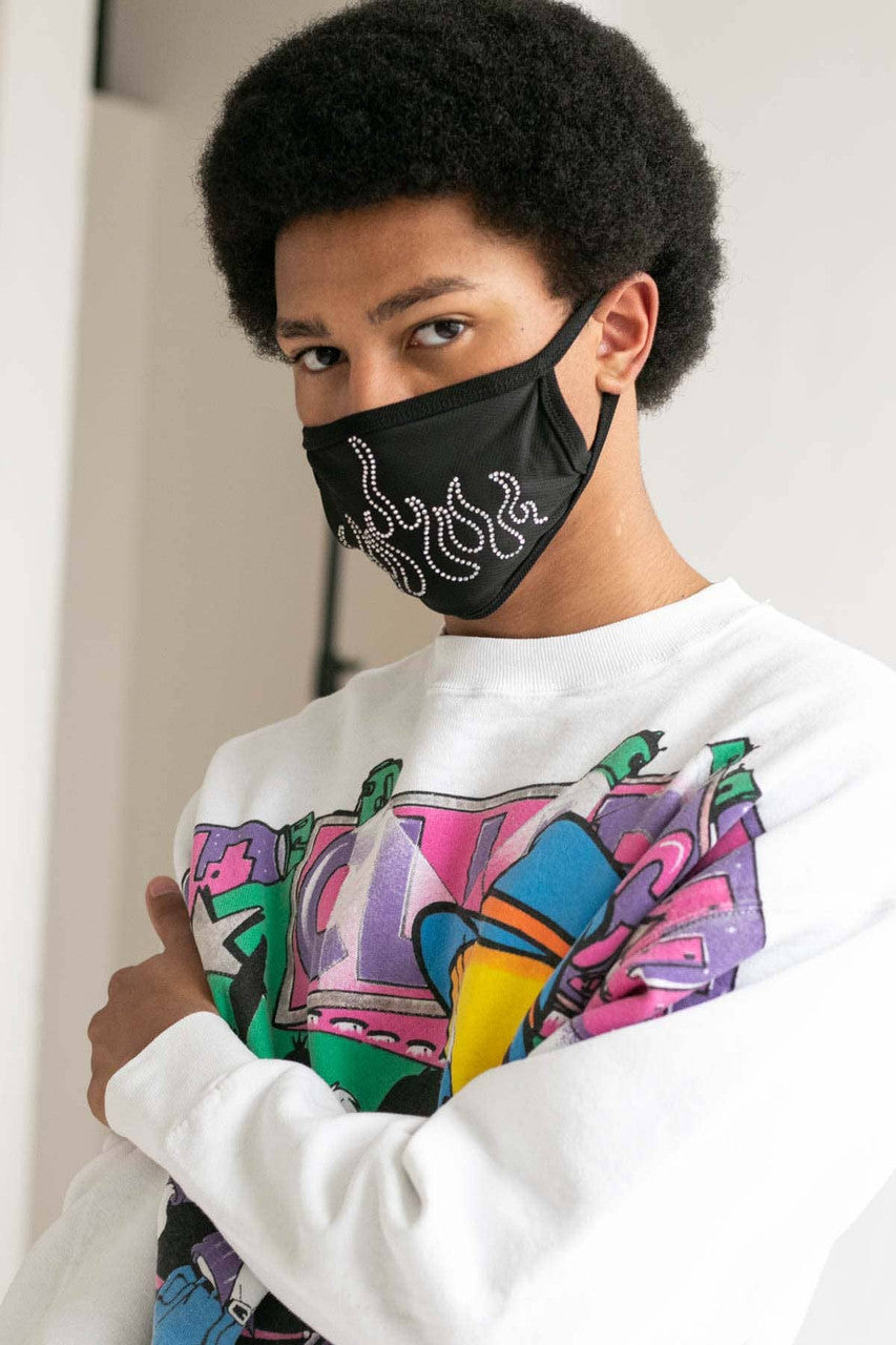 Rhinestone Flames Face Mask