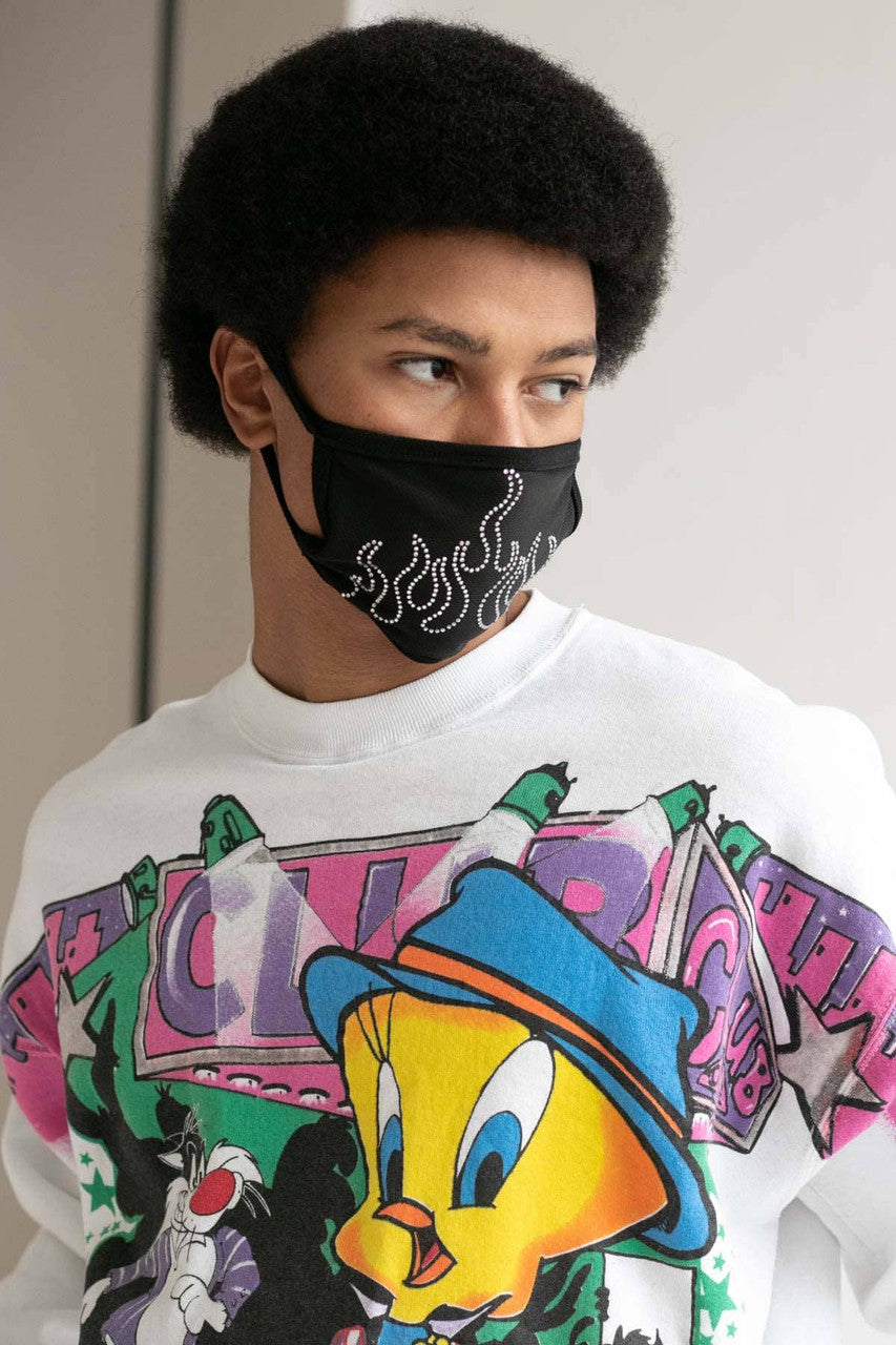 Rhinestone Flames Face Mask