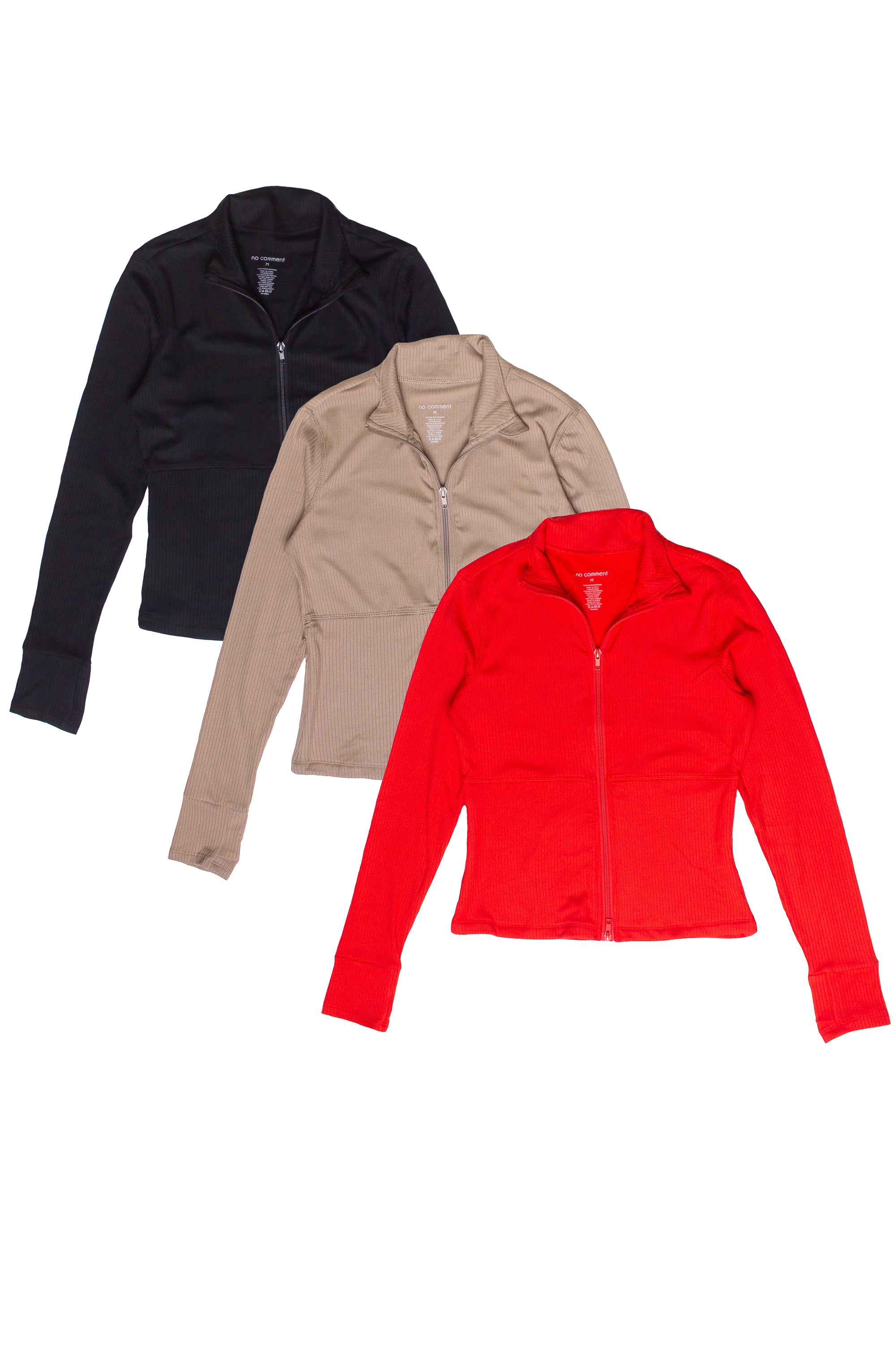 Ribbed Lightweight Fleece Lined Zip Up Tops