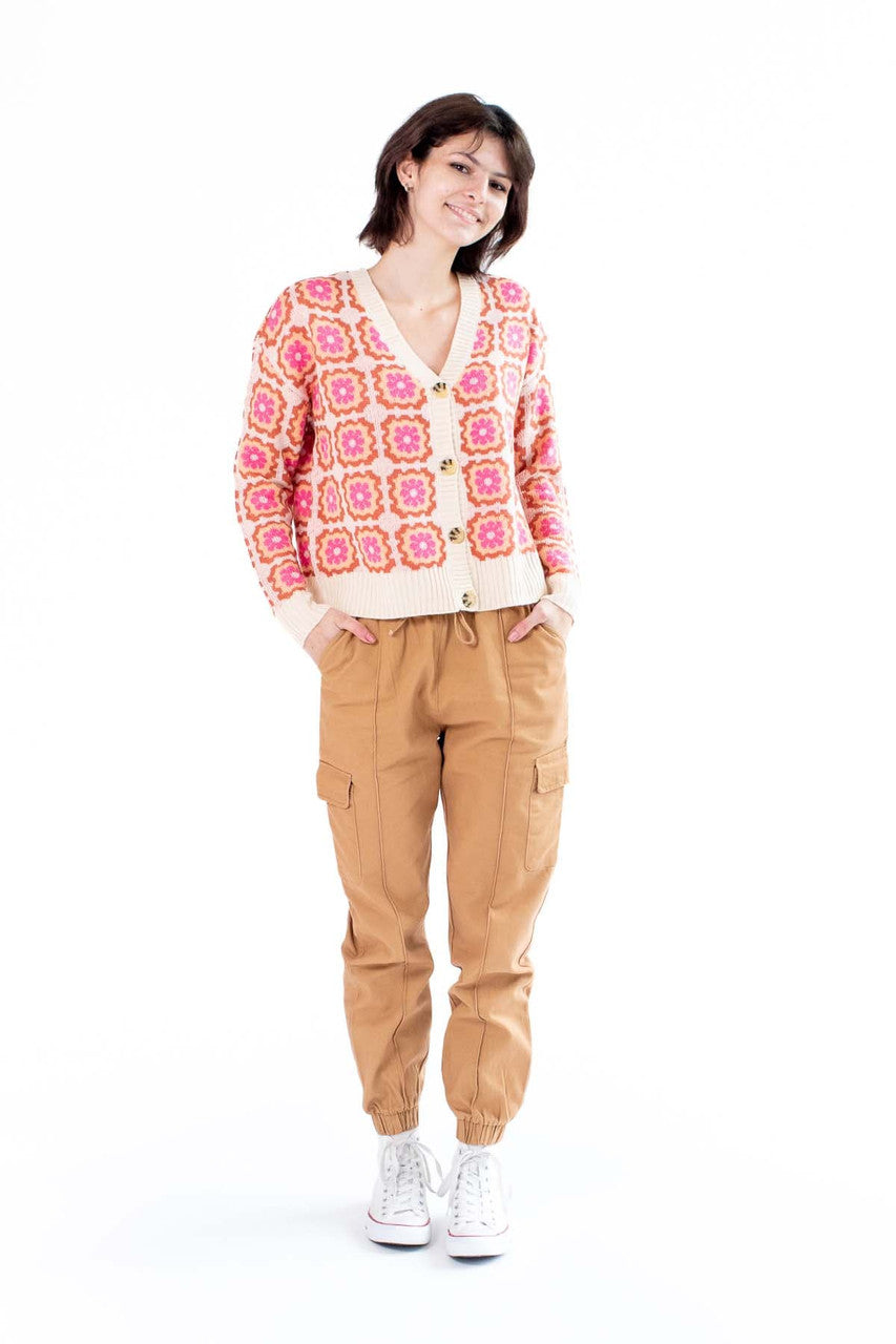 Rose Combo Granny Square Cardigan