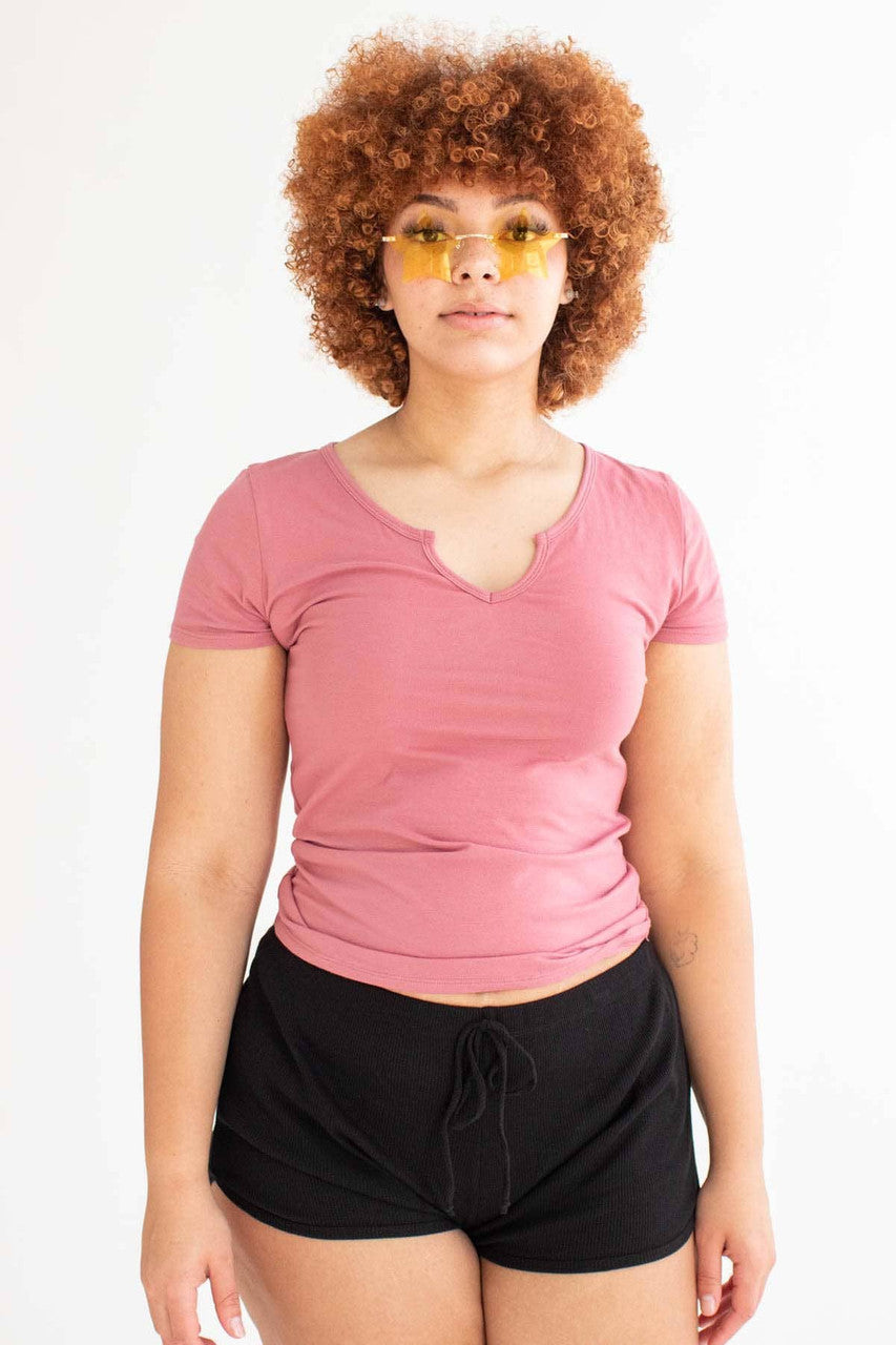Rose Notched Neck T-Shirt (Extended Sizes)