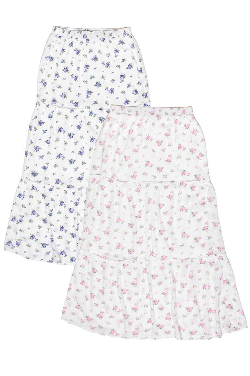 Rose Pattern Tiered Maxi Skirt