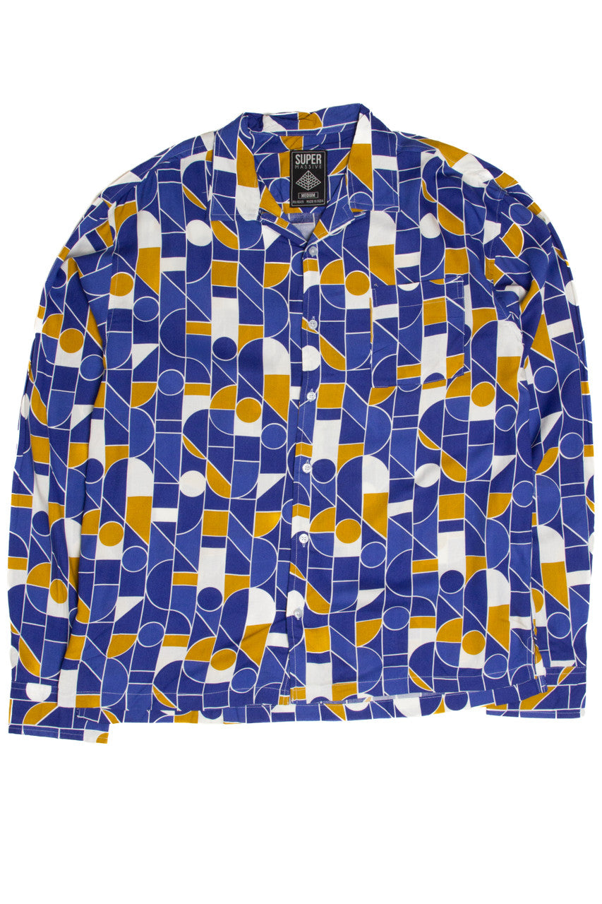 Royal Blue Mosaic Long Sleeve Button Up Shirt