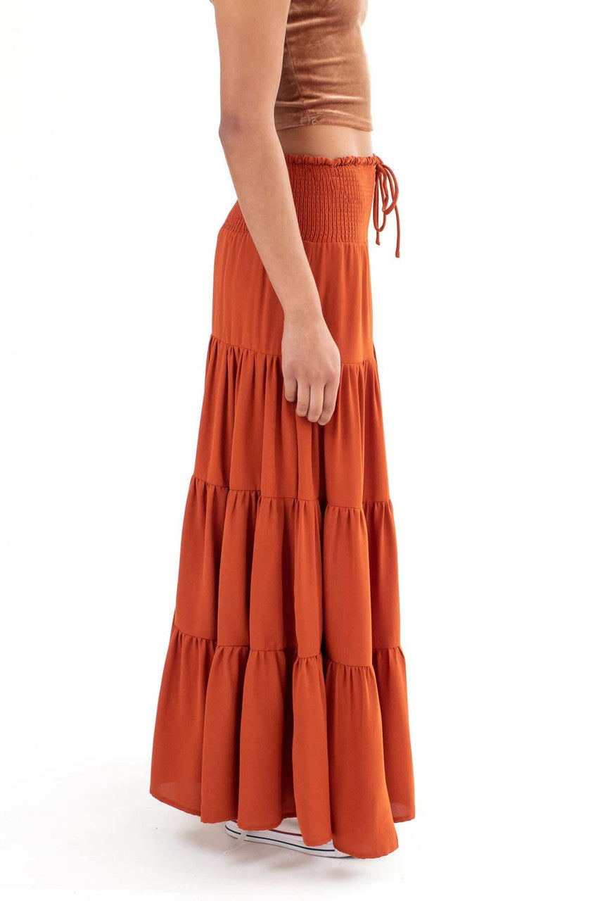 Rust Smocked Waist Maxi Skirt