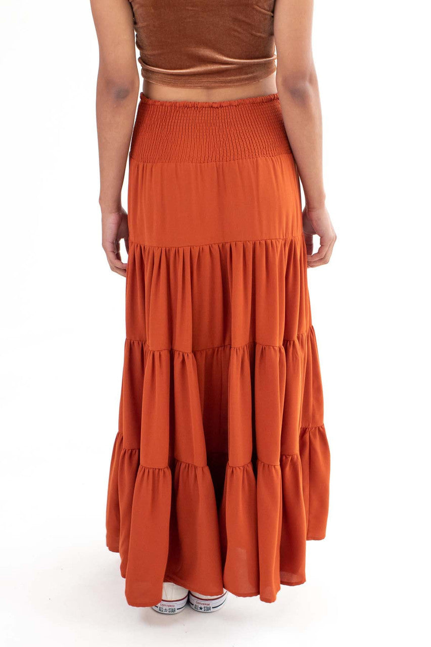 Rust Smocked Waist Maxi Skirt