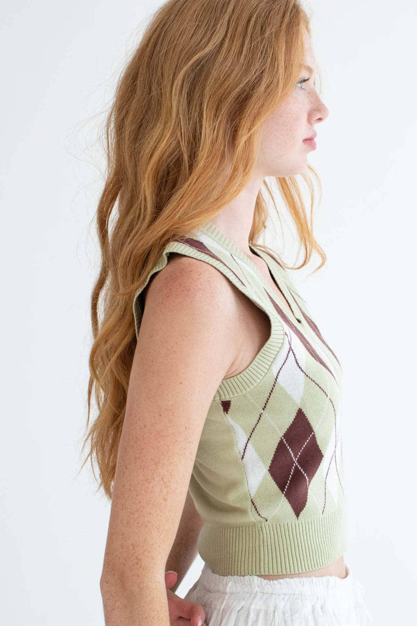 Sage Argyle Sweater Vest
