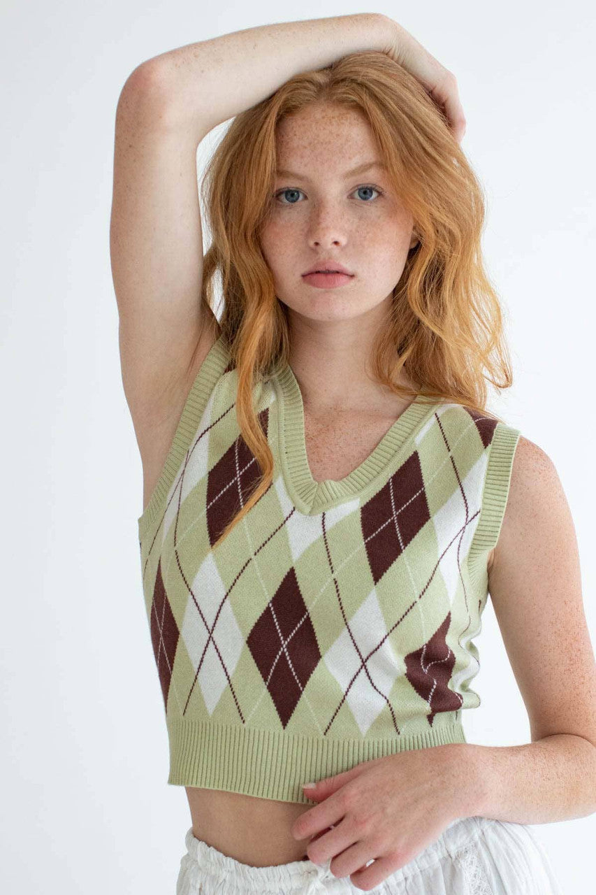 Sage Argyle Sweater Vest