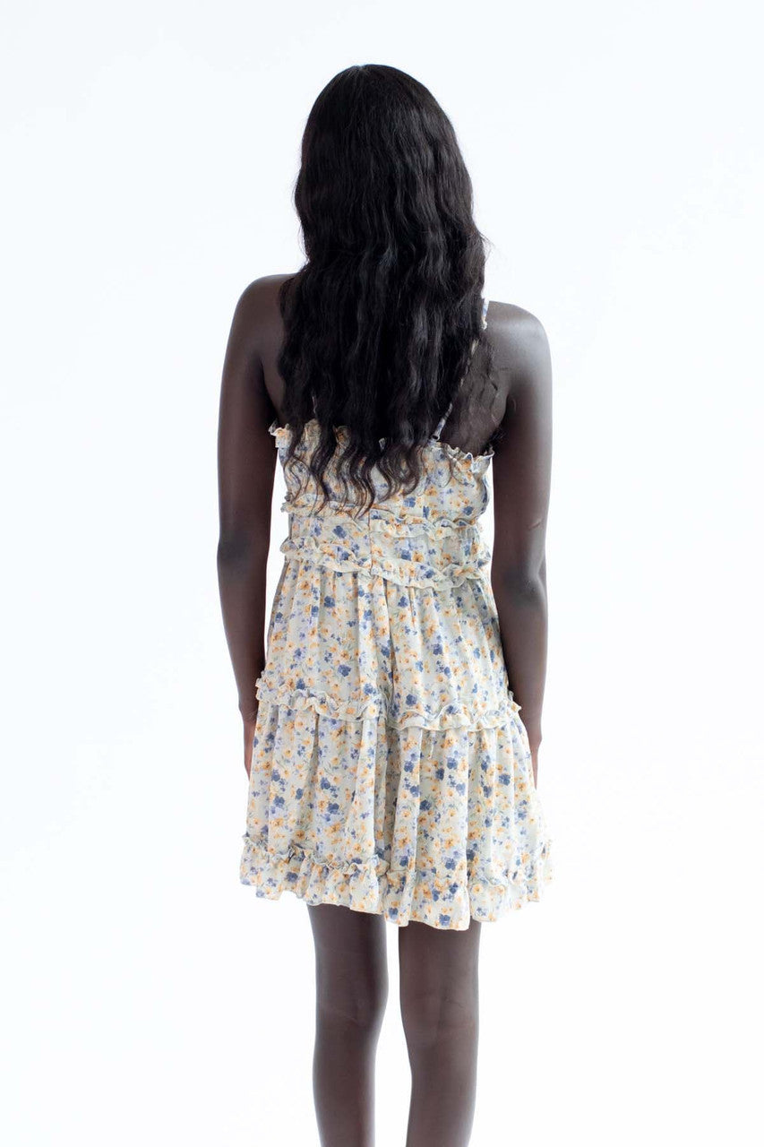 Sage Bold Floral Ruffle Mini Dress