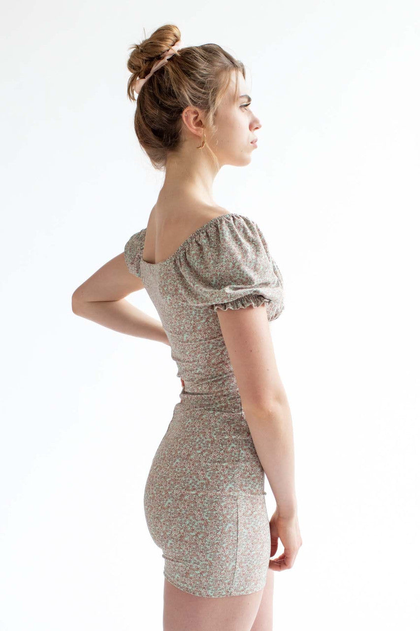 Sage Ditsy Floral Milkmaid Mini Dress