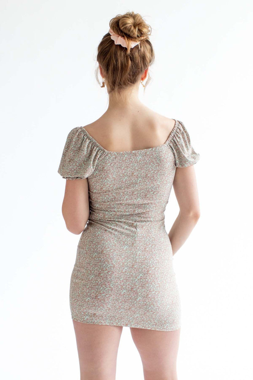 Sage Ditsy Floral Milkmaid Mini Dress