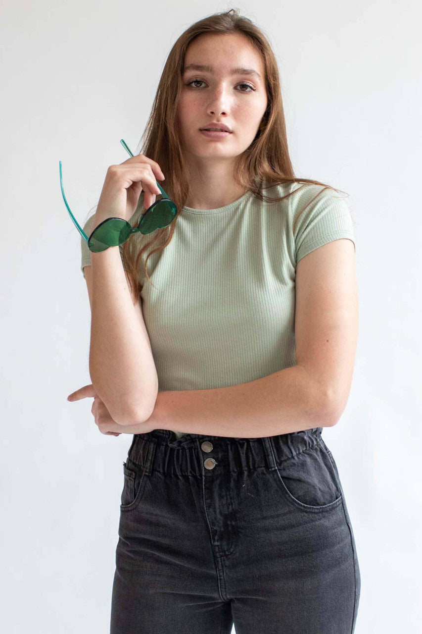 Sage Tie Back Ribbed Tee