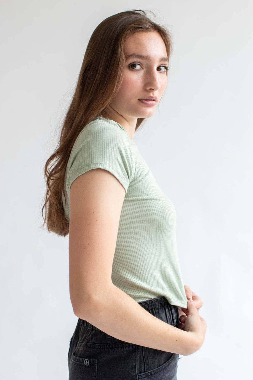 Sage Tie Back Ribbed Tee