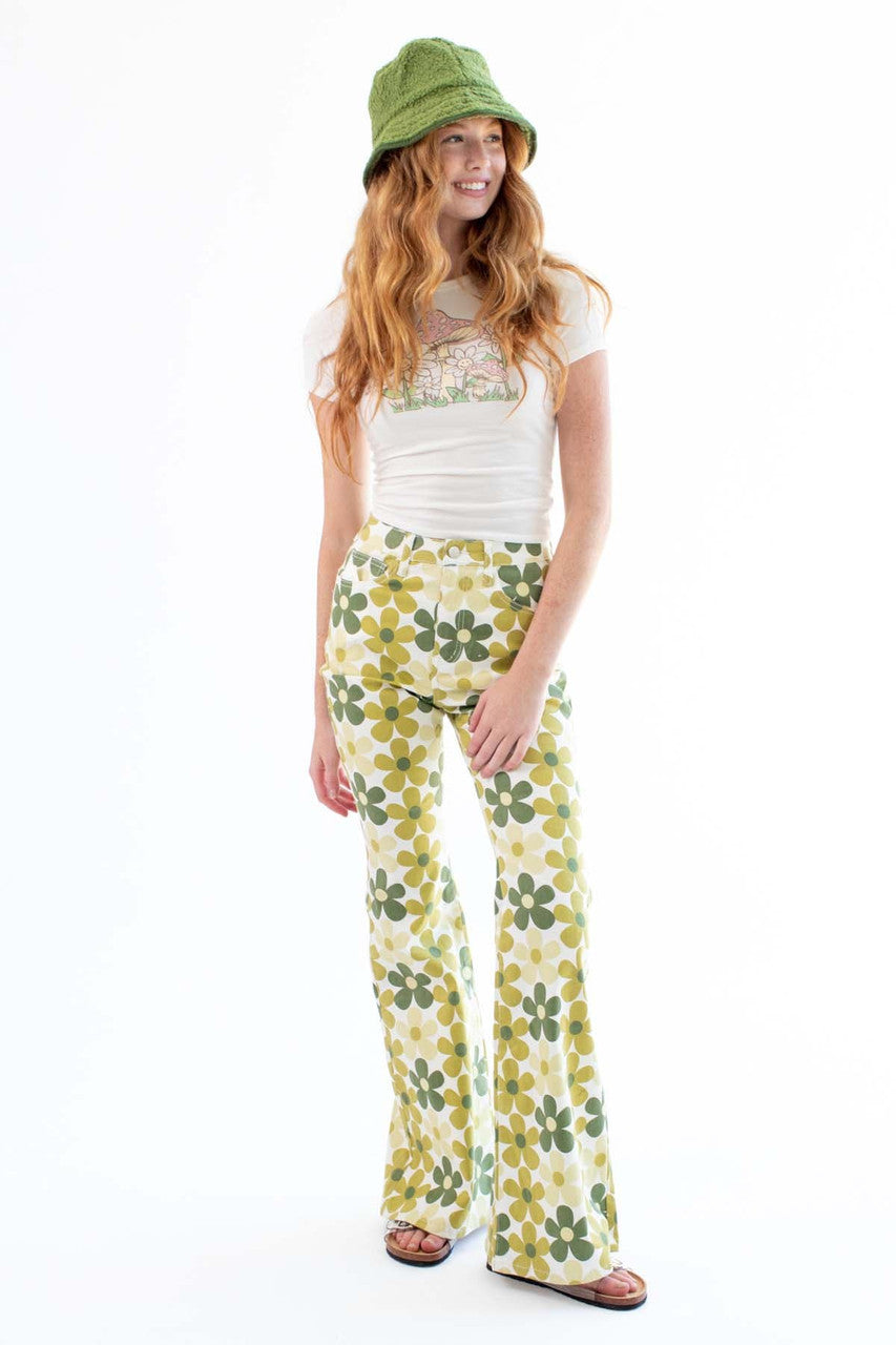 Green Daisy Flared Jeans