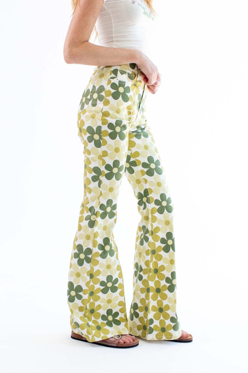 Green Daisy Flared Jeans