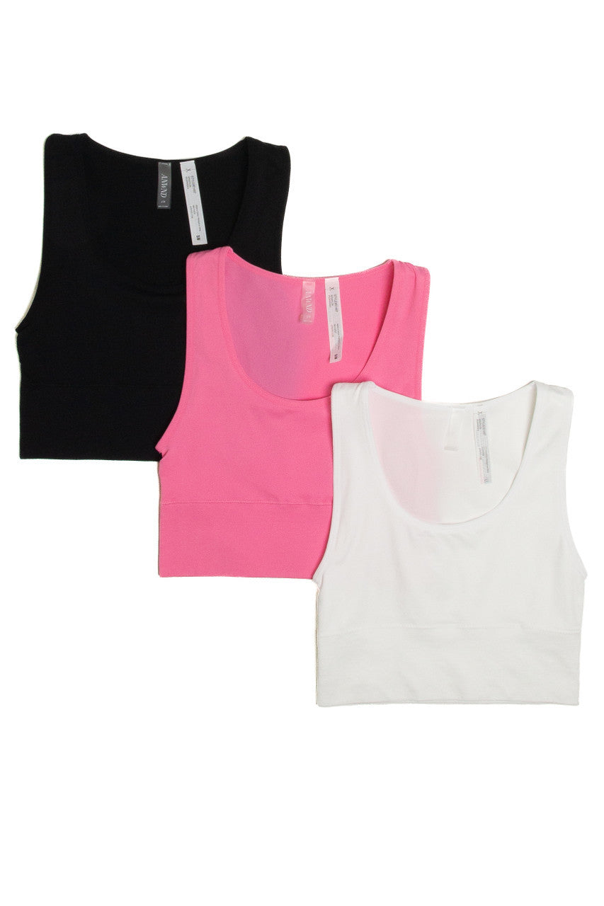Pink Scoop Neck Seamless Crop Tank