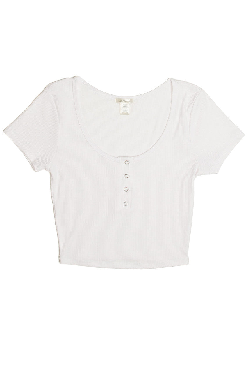 White Scoop Snap Henley Tee