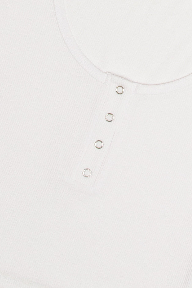 White Scoop Snap Henley Tee