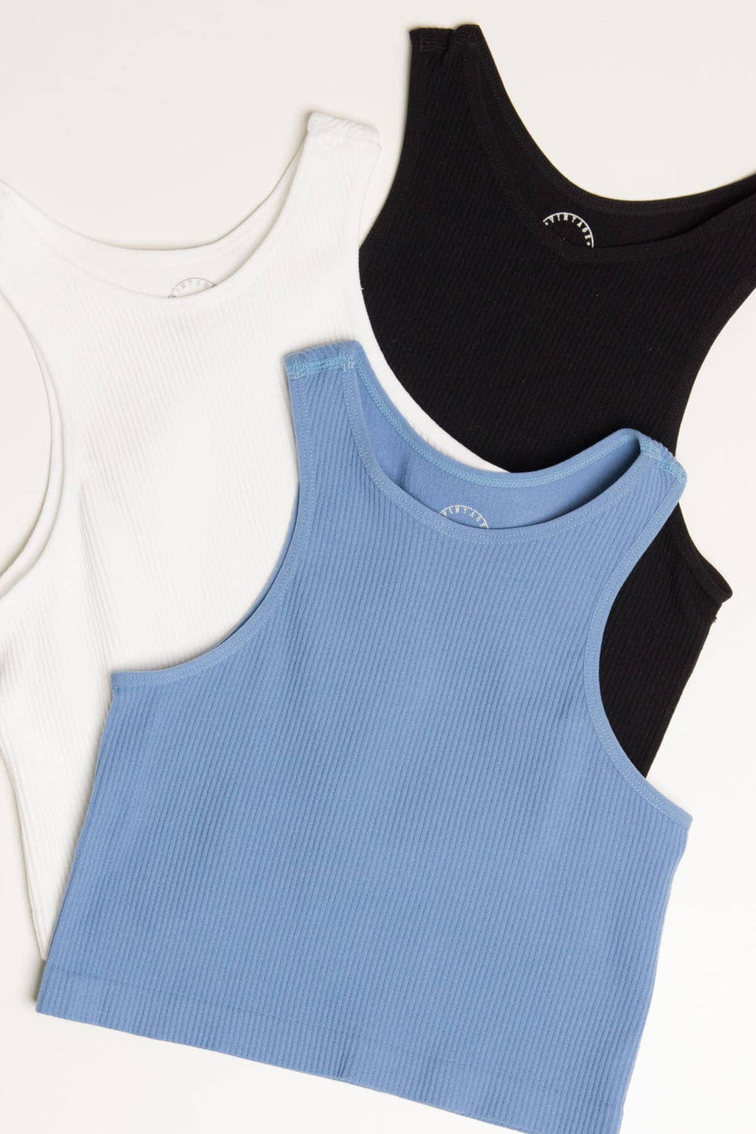 Wild Blue Seamless Crew Neck Crop Tank