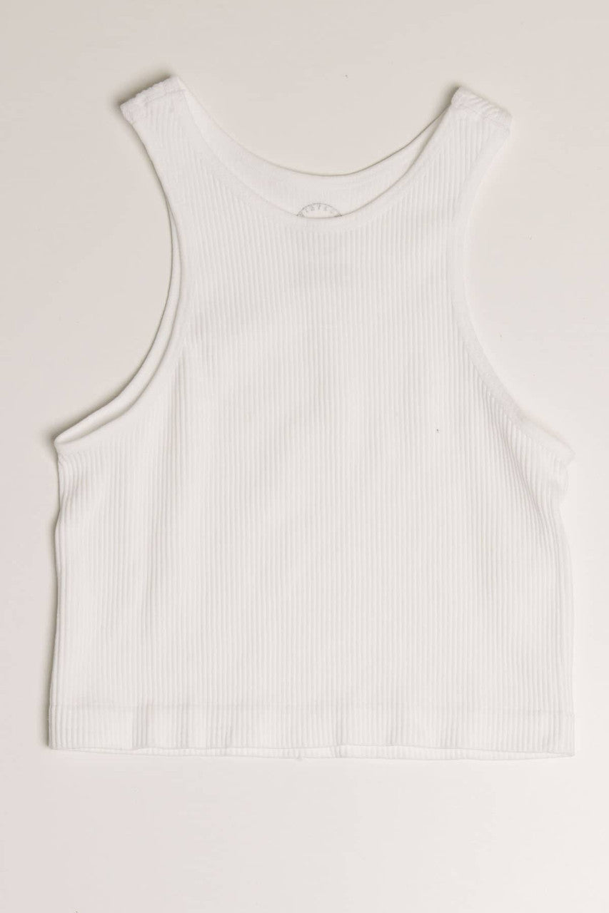 White Seamless Crew Neck Crop Tank