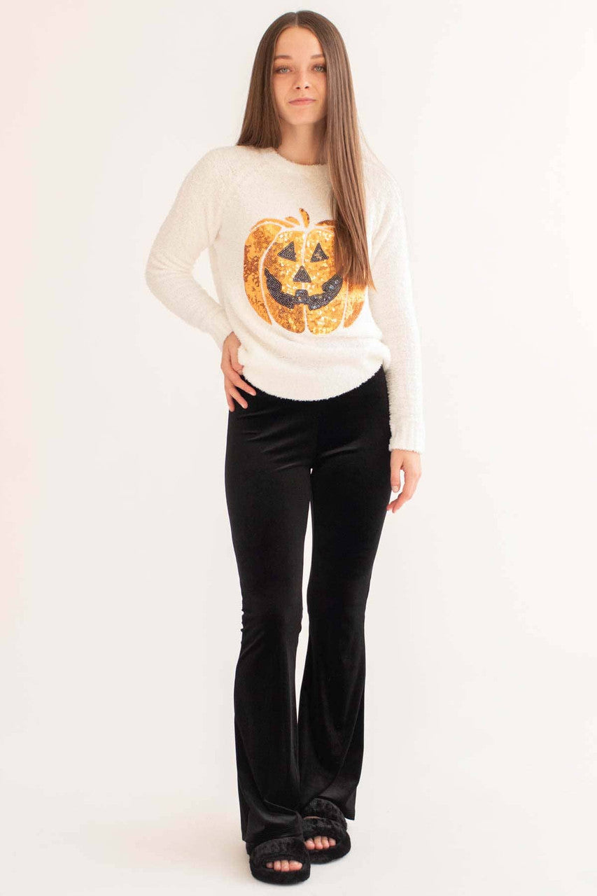Sequin Jack-O-Lantern Chenille Sweater