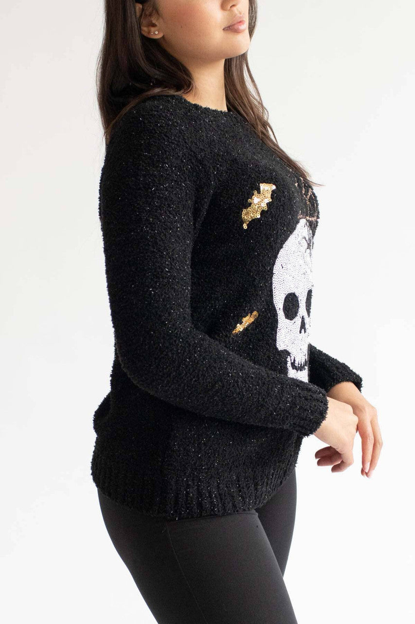 Sequin Skull & Spider Chenille Sweater