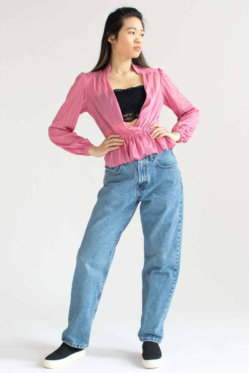 Sheer Pink Striped Wrap Blouse