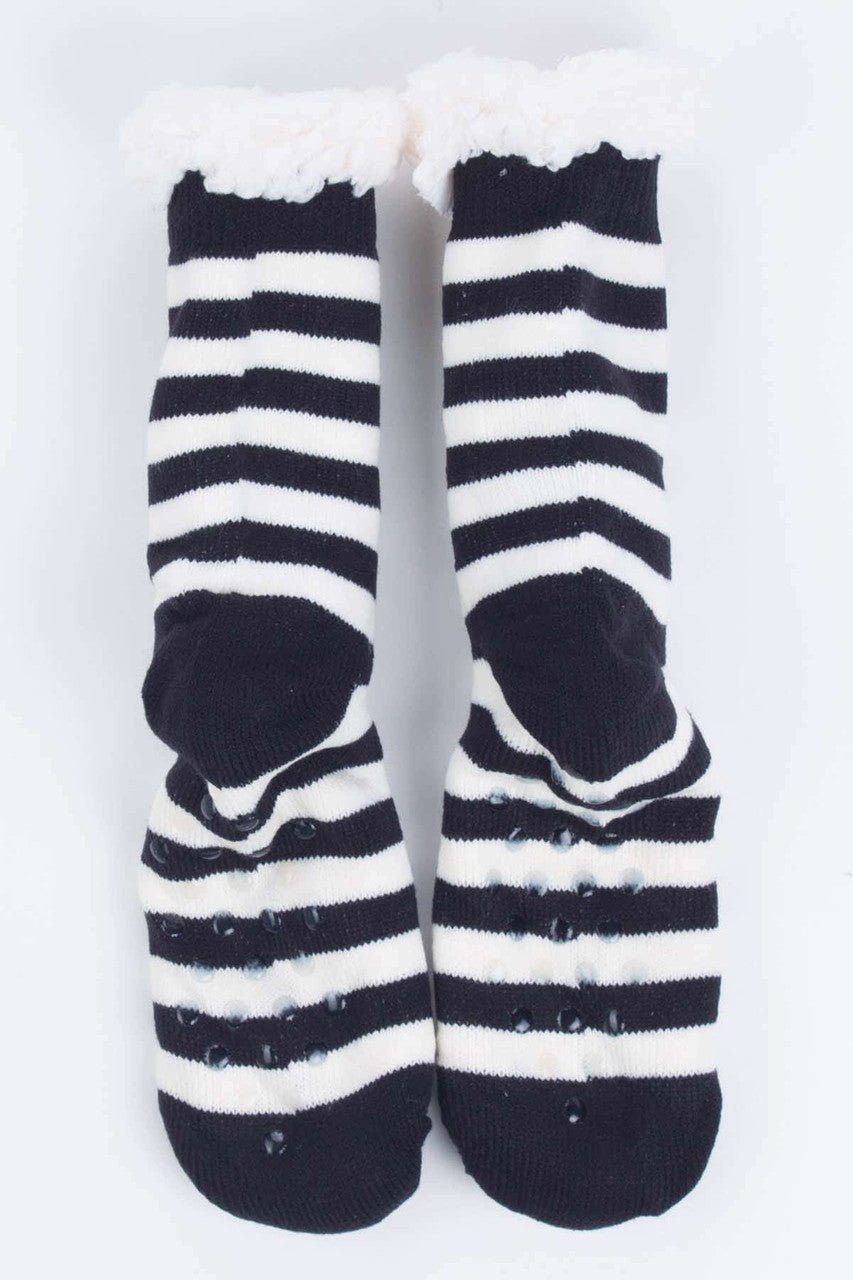 Black Striped Sherpa Lined Socks