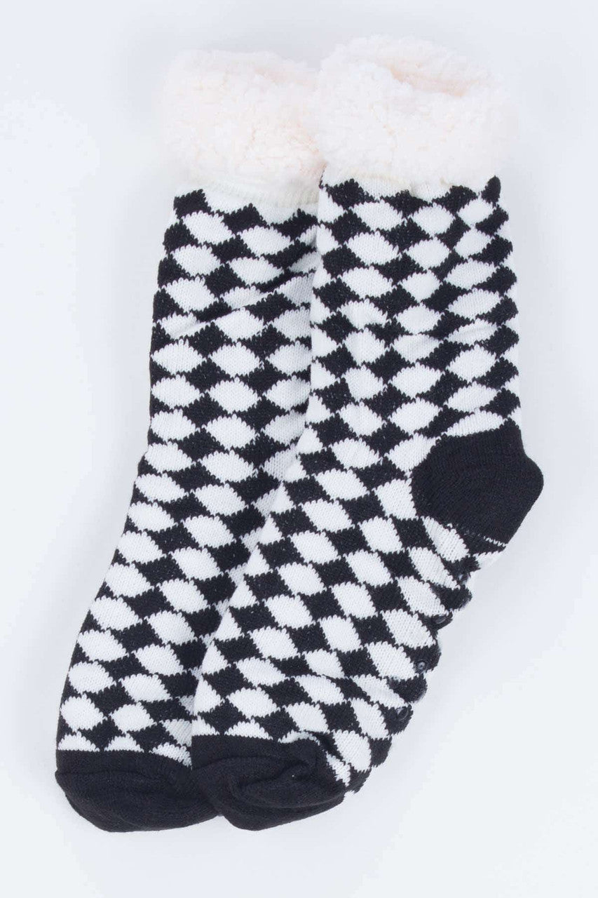 Black Checkered Sherpa Lined Socks
