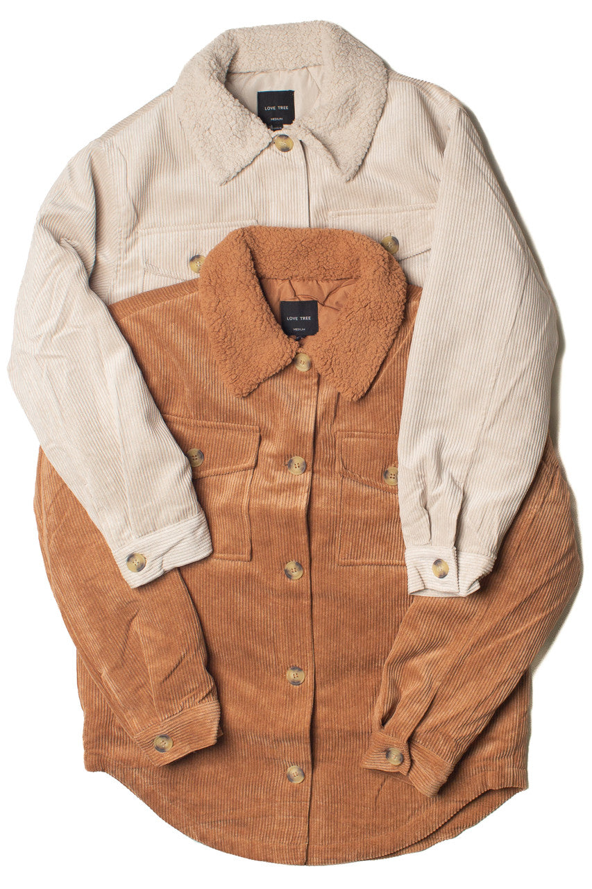 Sherpa Trim Corduroy Shacket