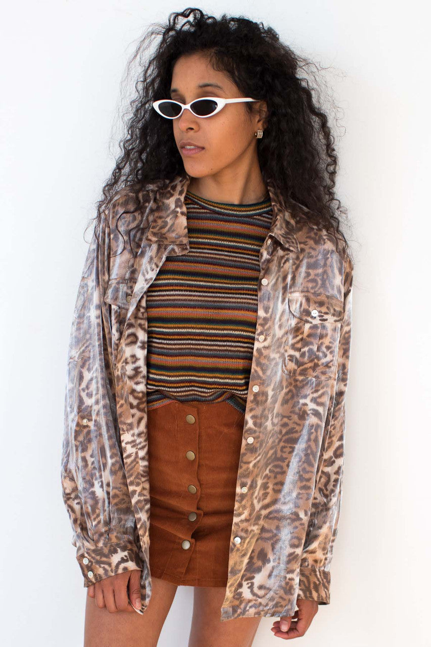 Shiny Metallic Leopard Print Shirt