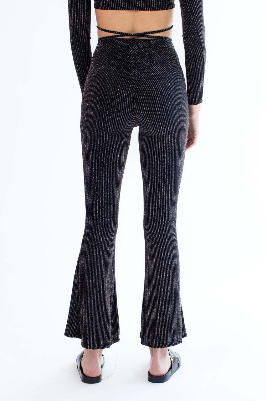 Silver & Rose Striped Flare Pants