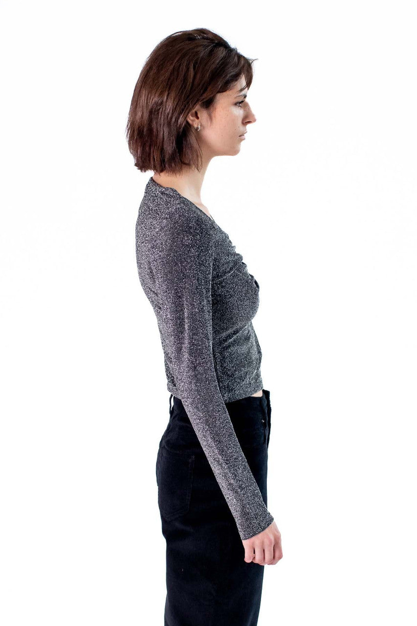 Silver Sparkle Long Sleeved Cutout Top