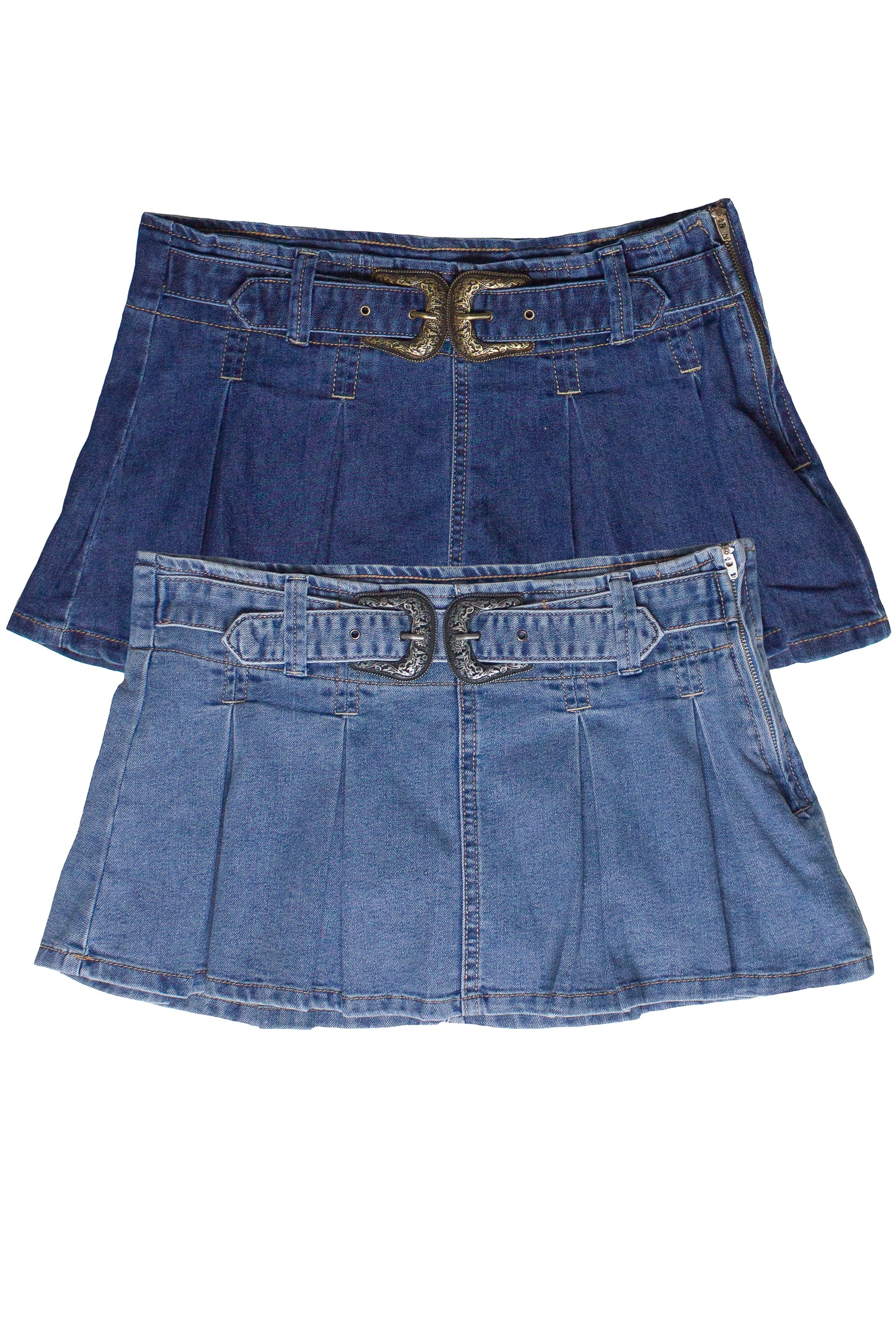 Double Buckle Belted Denim Mini Skorts