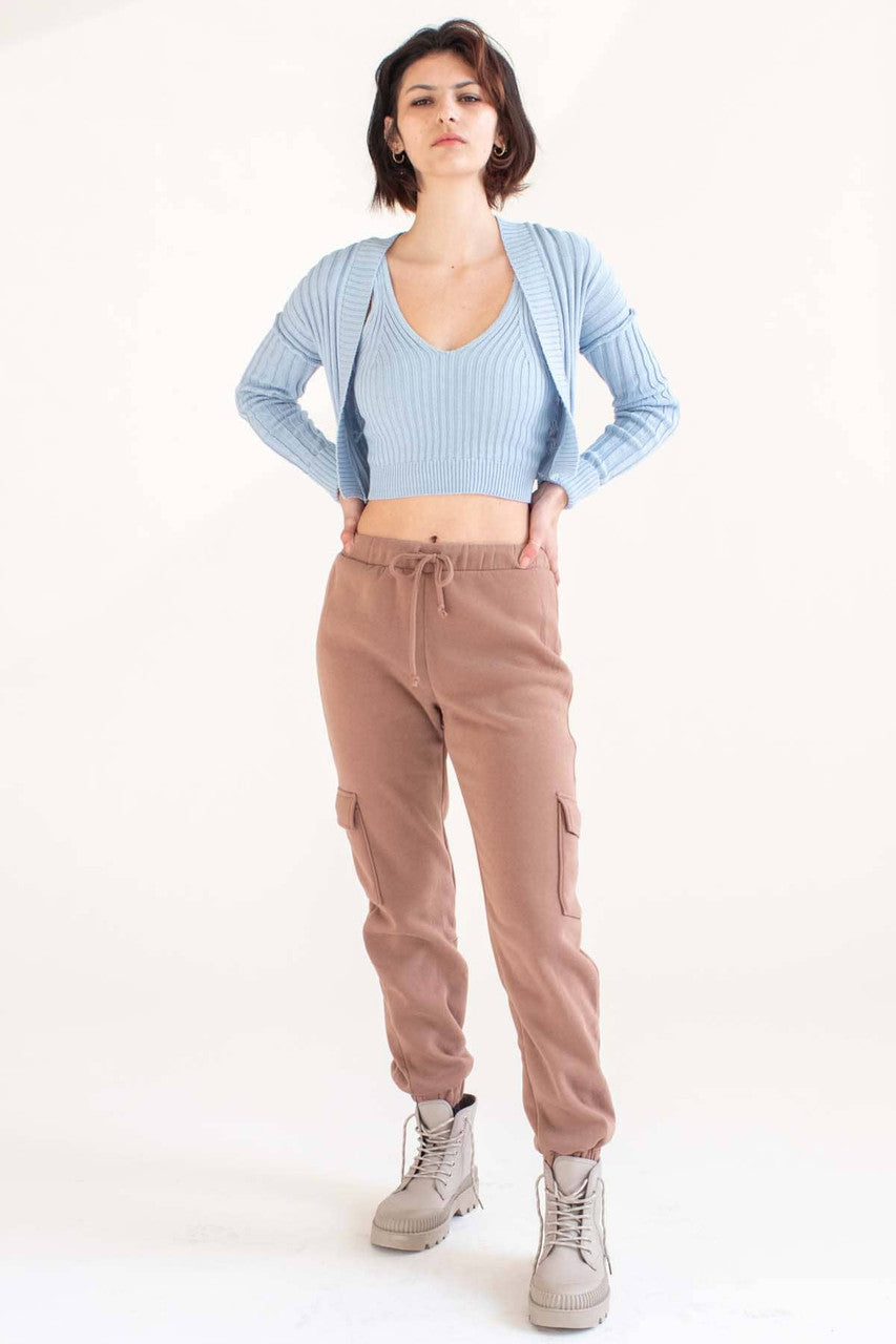 Sky Blue Ribbed Cardigan & Tank Set