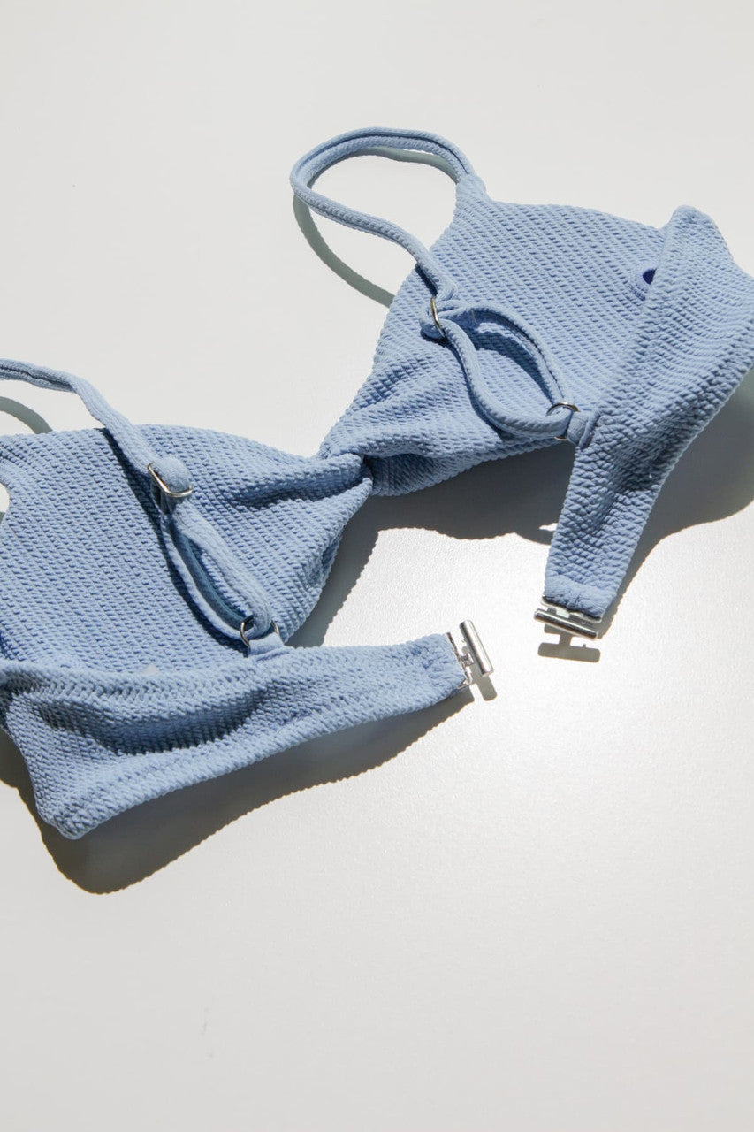 Sky Blue Twist Front Ribbed Bikini Top