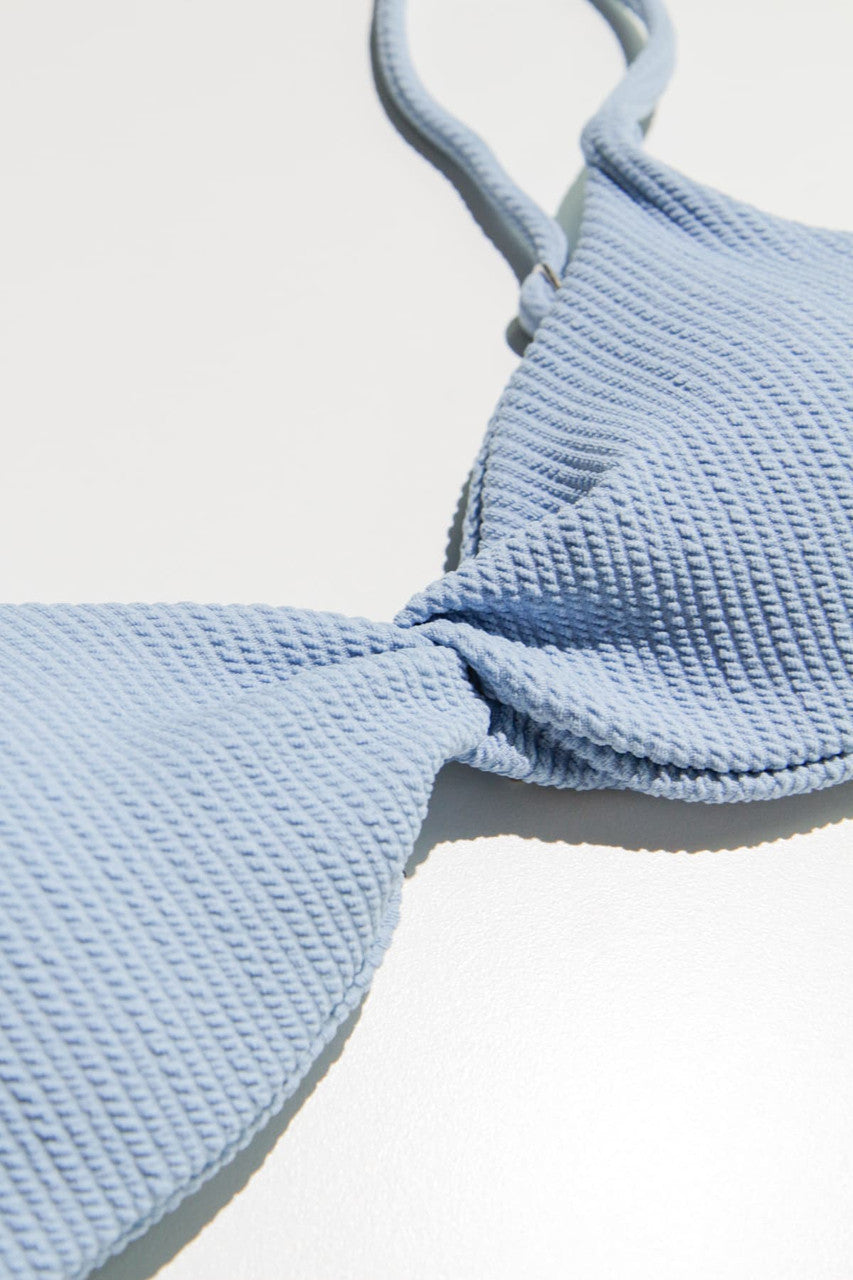 Sky Blue Twist Front Ribbed Bikini Top