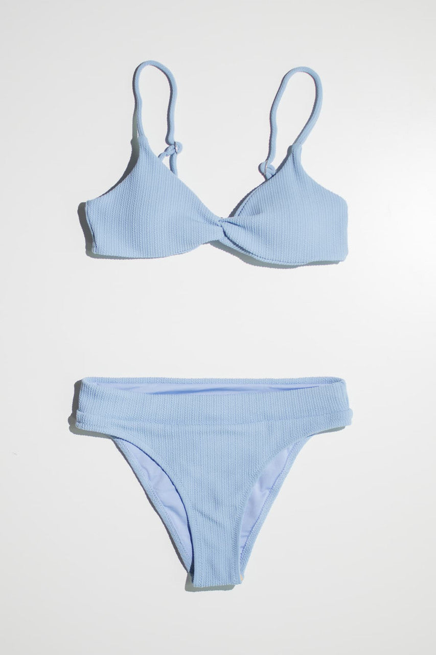 Sky Blue Twist Front Ribbed Bikini Bottom