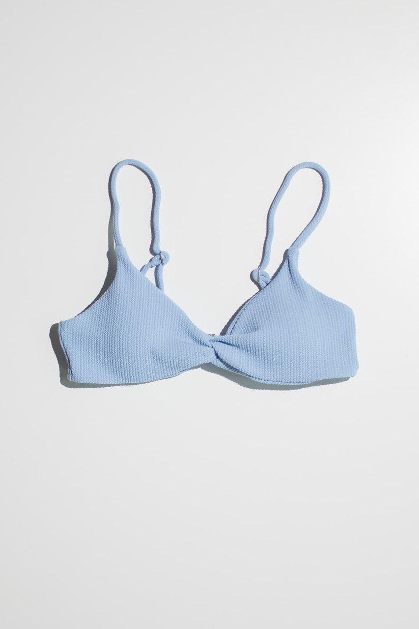 Sky Blue Twist Front Ribbed Bikini Top