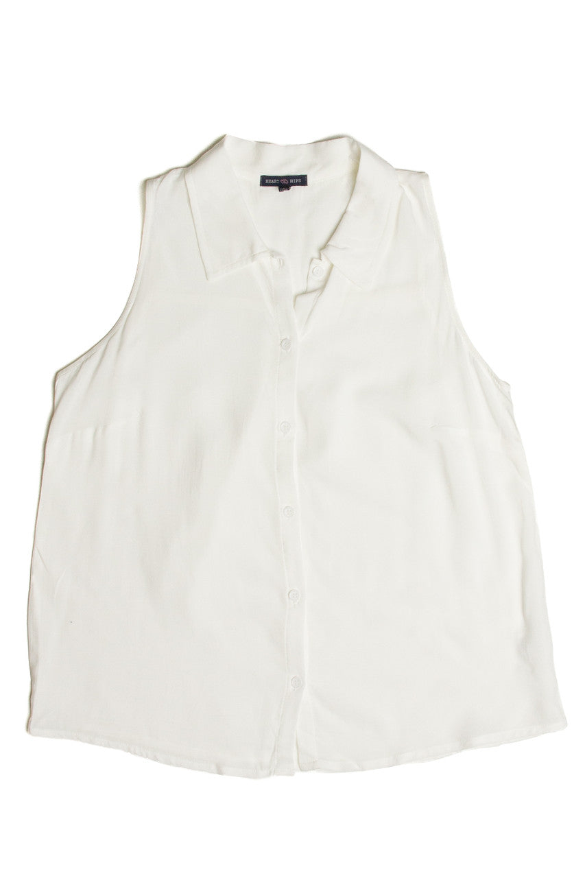Sleeveless White Button Up Shirt