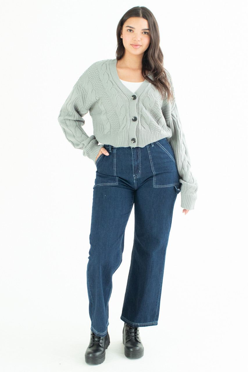 Slate Blue Cable Knit Mini Cardigan