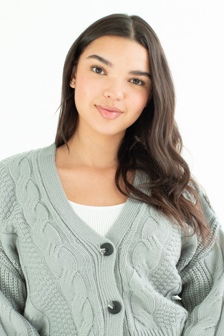 Slate Blue Cable Knit Mini Cardigan