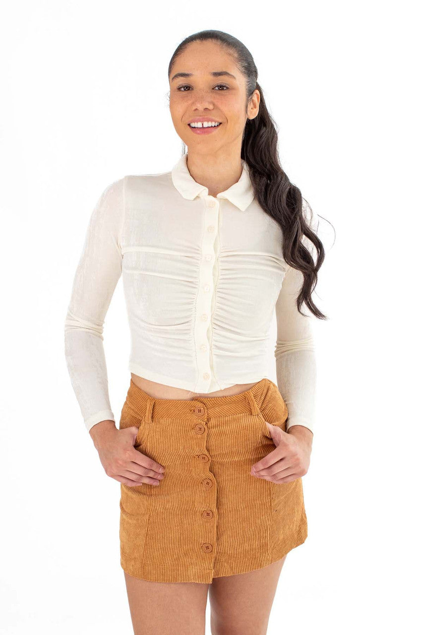 Slinky Ruched Button Down Shirt