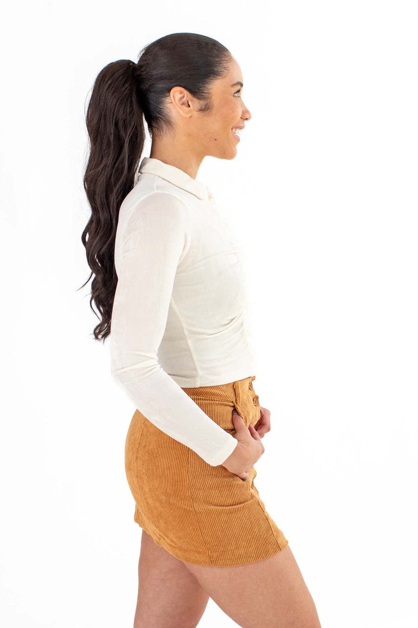 Slinky Ruched Button Down Shirt