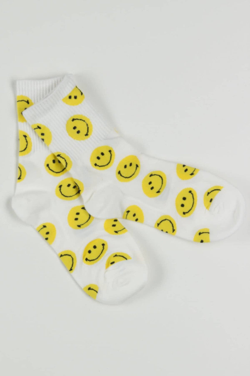 White Smiley Face Socks