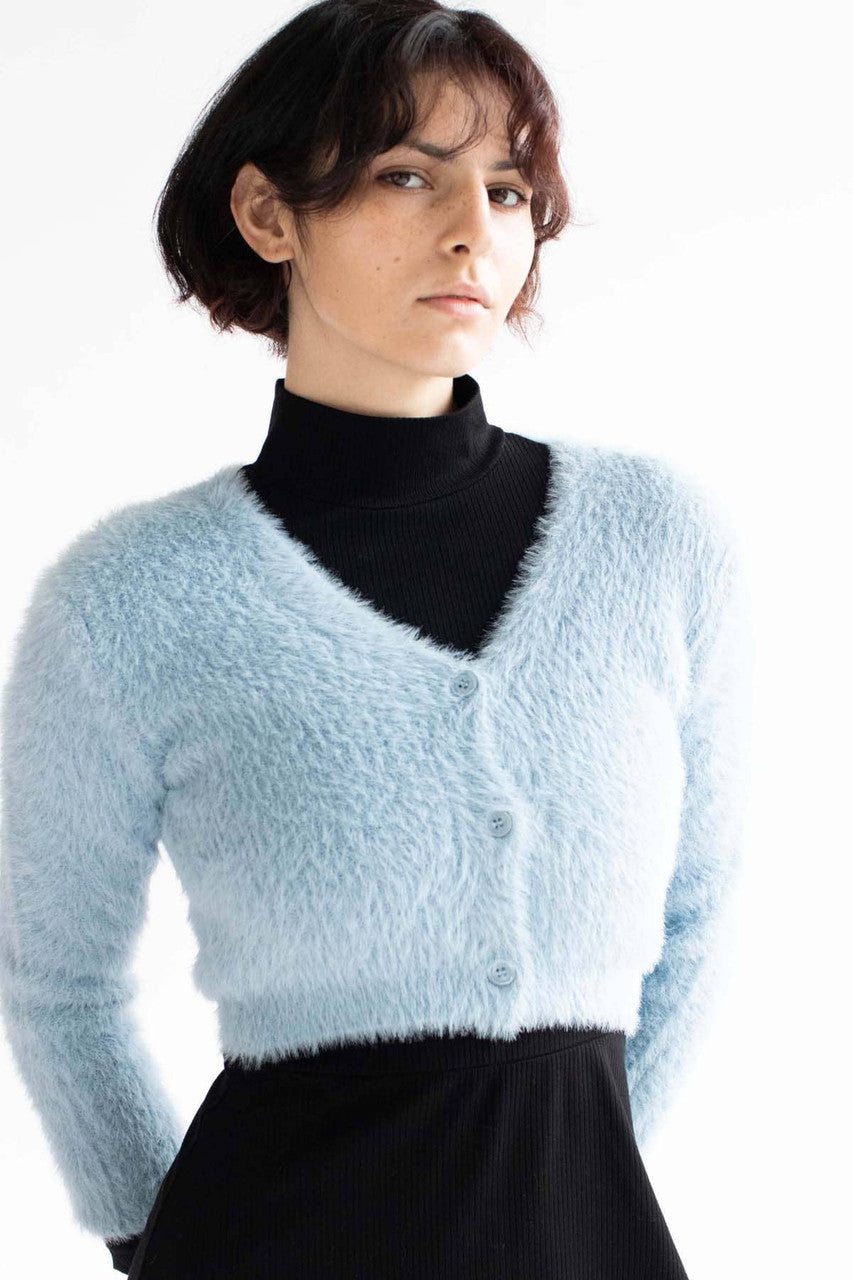 Smokey Blue Eyelash Cropped Cardigan