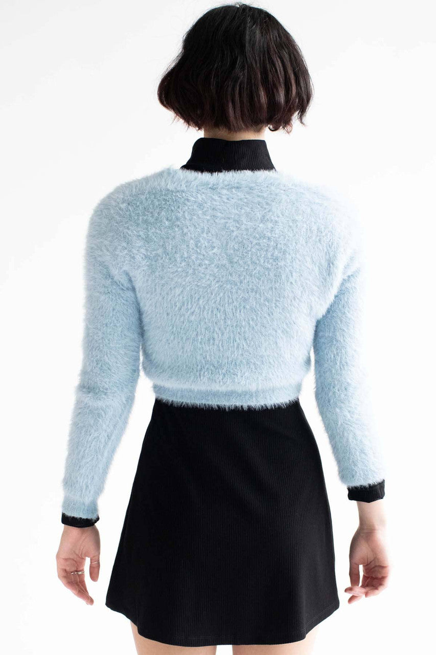 Smokey Blue Eyelash Cropped Cardigan