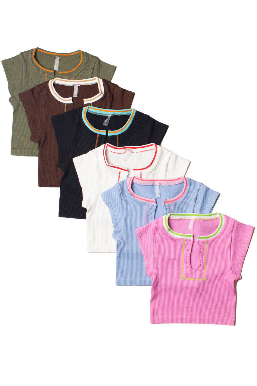 Sporty Notch Neck Seamless Tee